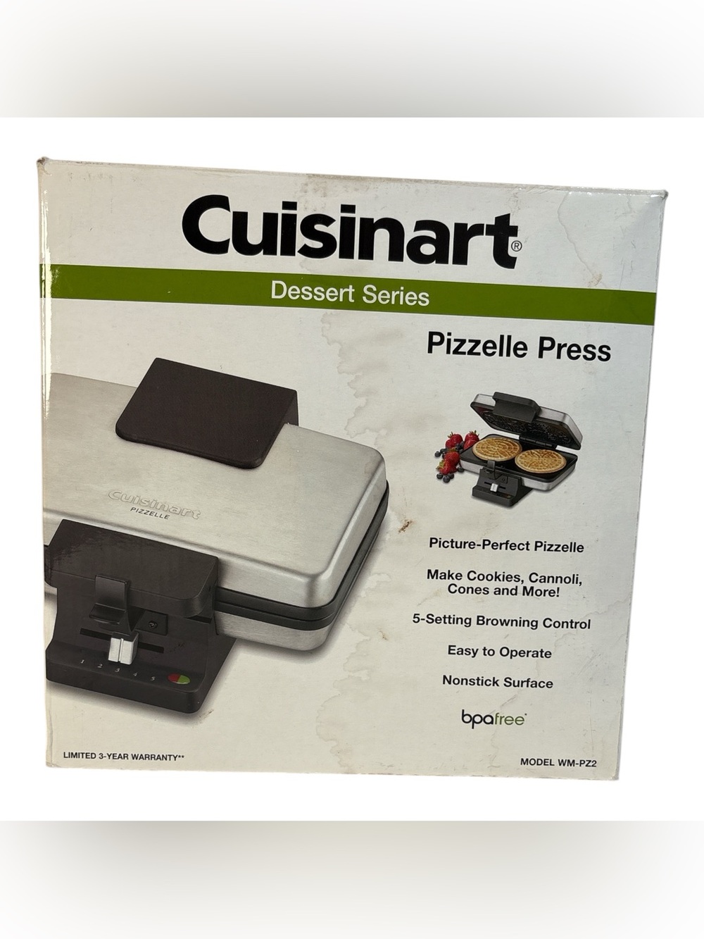 Cuisinart Pizzelle Press Maker Cannoli WM-PZ2 Stainless Steel Nonstick Tested